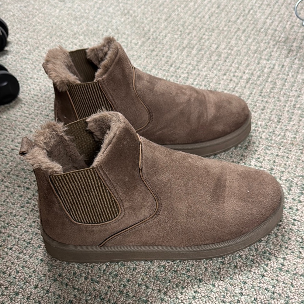 Brown Suede Ankle Boots with Fur Lining